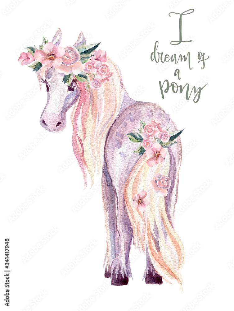 Obraz Magic Pony. Watercolor illustration, beautiful isolated little h