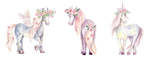 Deken met foto Eenhoorn Pegasus pony en eenhoorn magische aquarel illustratie  © dinkoobraz