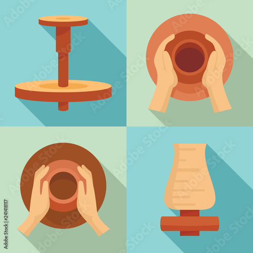 Potters wheel icon set. Flat set of potters wheel vector icons for web design
