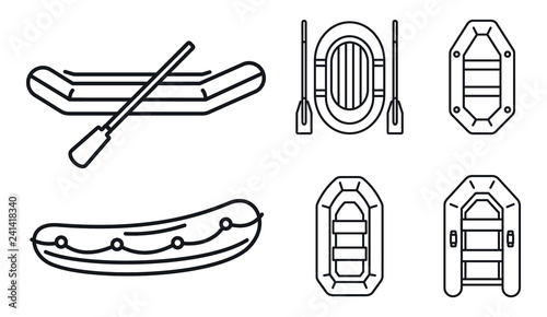Rubber inflatable boat icon set. Outline set of rubber inflatable boat vector icons for web design isolated on white background