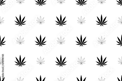 Cannabis seamless pattern. Marijuana floral pattern. Flat leaf of weed cannabis, monochrome black and whit. Marijuana design element seamless for fabric vector illustration.