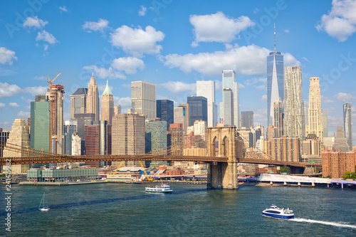 New York City skyscrapers and Brooklyn Bridge, United States