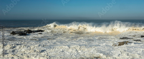 big waves in the Atlantic ocean on the cliff of Essaouira,in Morocco