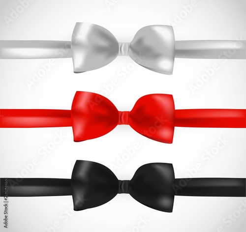 White, red and black ribbon bow vector set