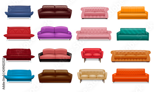 Sofa icon set. Realistic set of sofa vector icons for web design isolated on white background