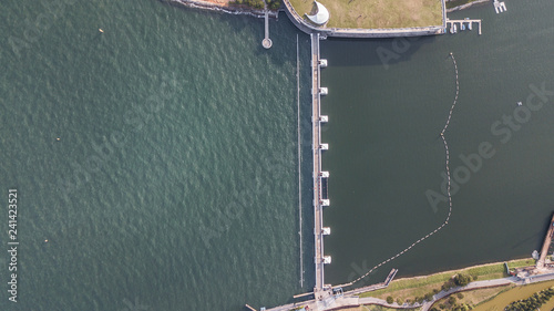 Photography Aerial view of dam in singapore