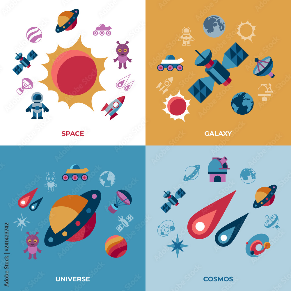 Digital vector space galaxy and universe icons Digital vector space galaxy and universe icons