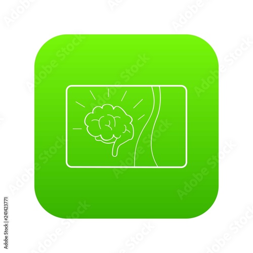 Medical card of brain icon green vector isolated on white background