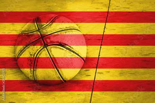 Catalonia flag, background, texture, Basketball ball photo