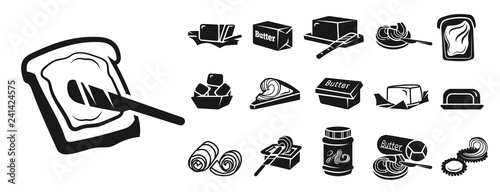 Butter icon set. Simple set of butter vector icons for web design on white background