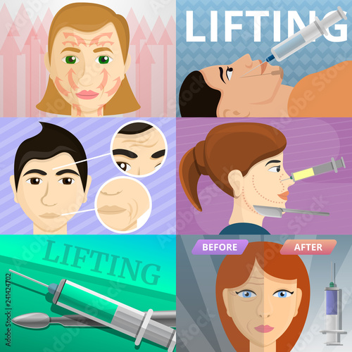 Facial lifting banner set. Cartoon illustration of facial lifting vector banner set for web design