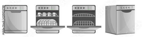 Dishwasher icon set. Cartoon set of dishwasher vector icons for web design