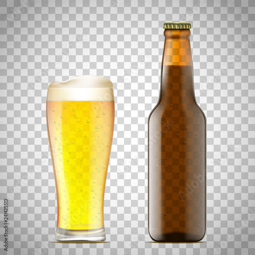 Glass of beer and a bottle. Vector illustration.