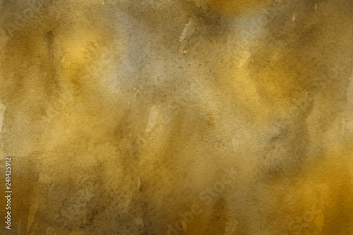 Gold luxury ink and watercolor textures on white paper background. Paint leaks and ombre effects. Hand painted vintage texture.