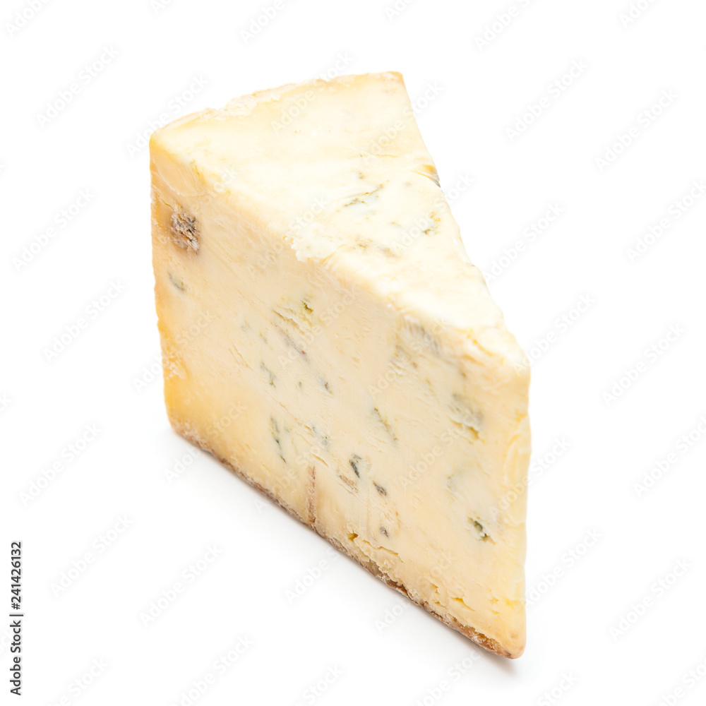 Mature blue stilton cheese isolated on a white studio background. Mature blue stilton cheese isolated on a white studio background.