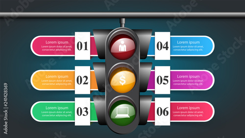 Traffic light infographic. Six items.