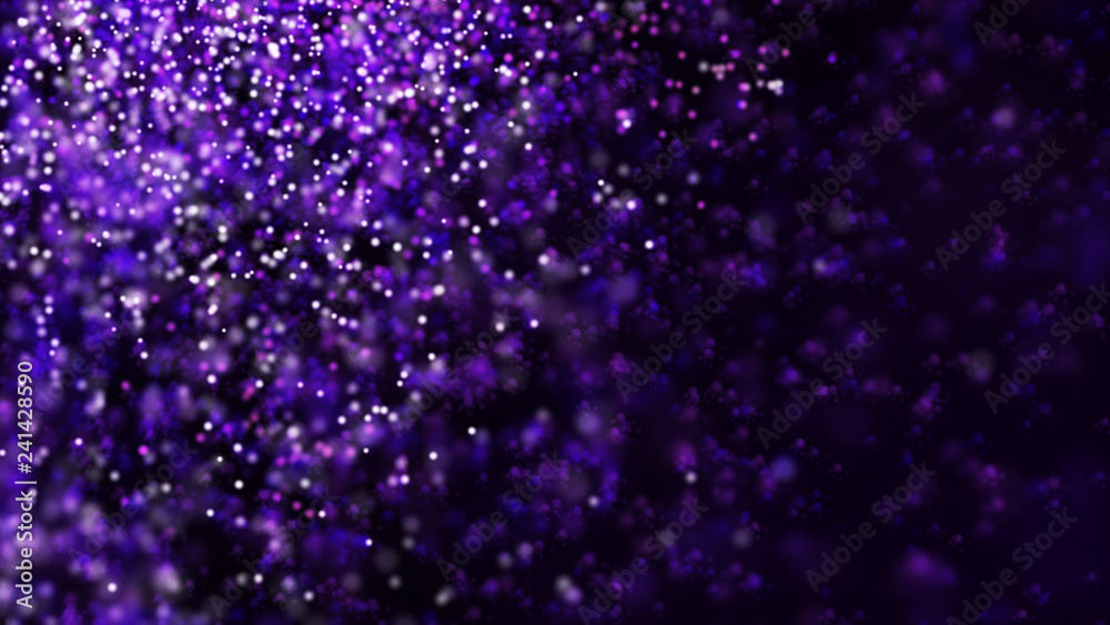Abstract bright rain in dark space. Network Design with Particle. Big data. Festive banner in bright colors. 3D rendering.