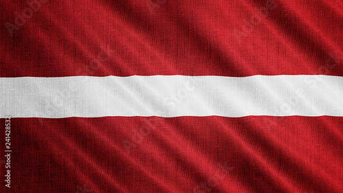 Latvia flag is waving 3D illustration. Symbol of Latvian national on fabric cloth 3D rendering in full perspective.