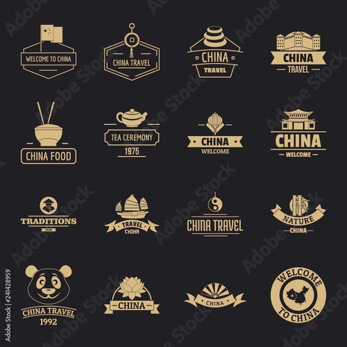 China travel logo icons set. Simple illustration of 16 China travel logo vector icons for web