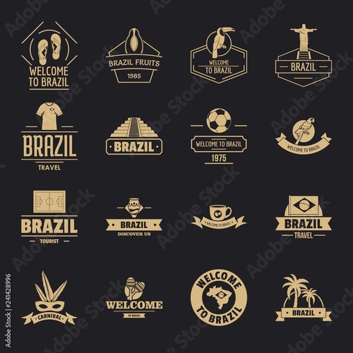 Brazil travel logo icons set. Simple illustration of 16 Brazil travel logo vector icons for web