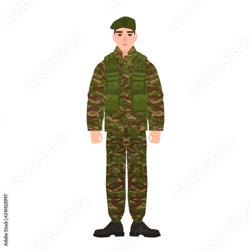 Military man or serviceman dressed in army camouflage uniform