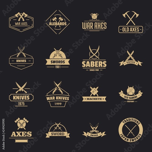 Steel arms logo icons set. Simple illustration of 16 steel arms logo vector icons for web