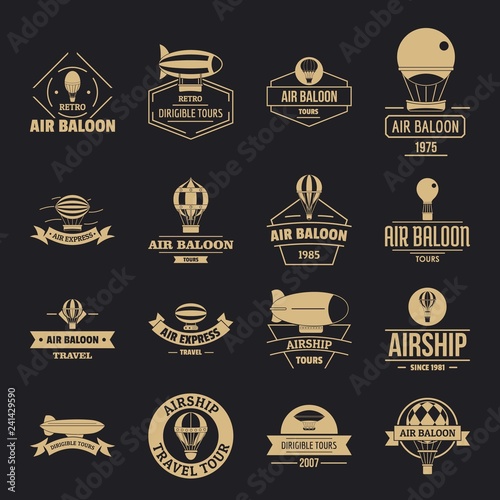 Air balloon logo icons set. Simple illustration of 16 air balloon logo vector icons for web photo