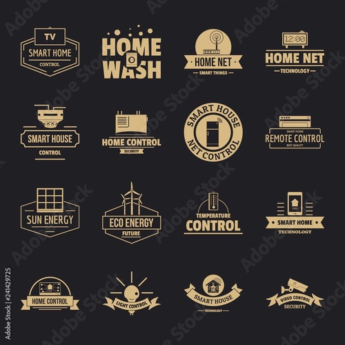 Smart home logo icons set. Simple illustration of 16 smart home logo vector icons for web