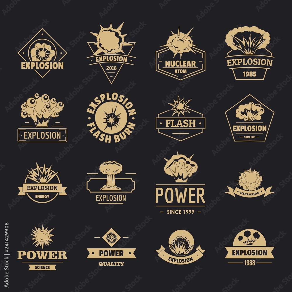 Explosion power logo icons set. Simple illustration of 16 explosion power logo vector icons for web Explosion power logo icons set. Simple illustration of 16 explosion power logo vector icons for web