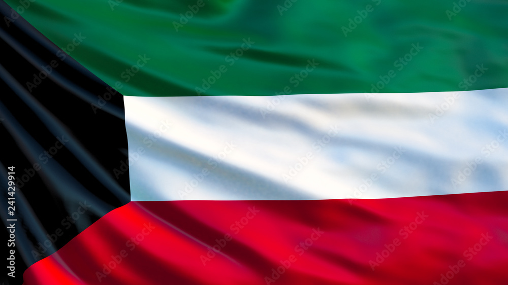 Kuwait flag. Waving flag of Kuwait 3d illustration