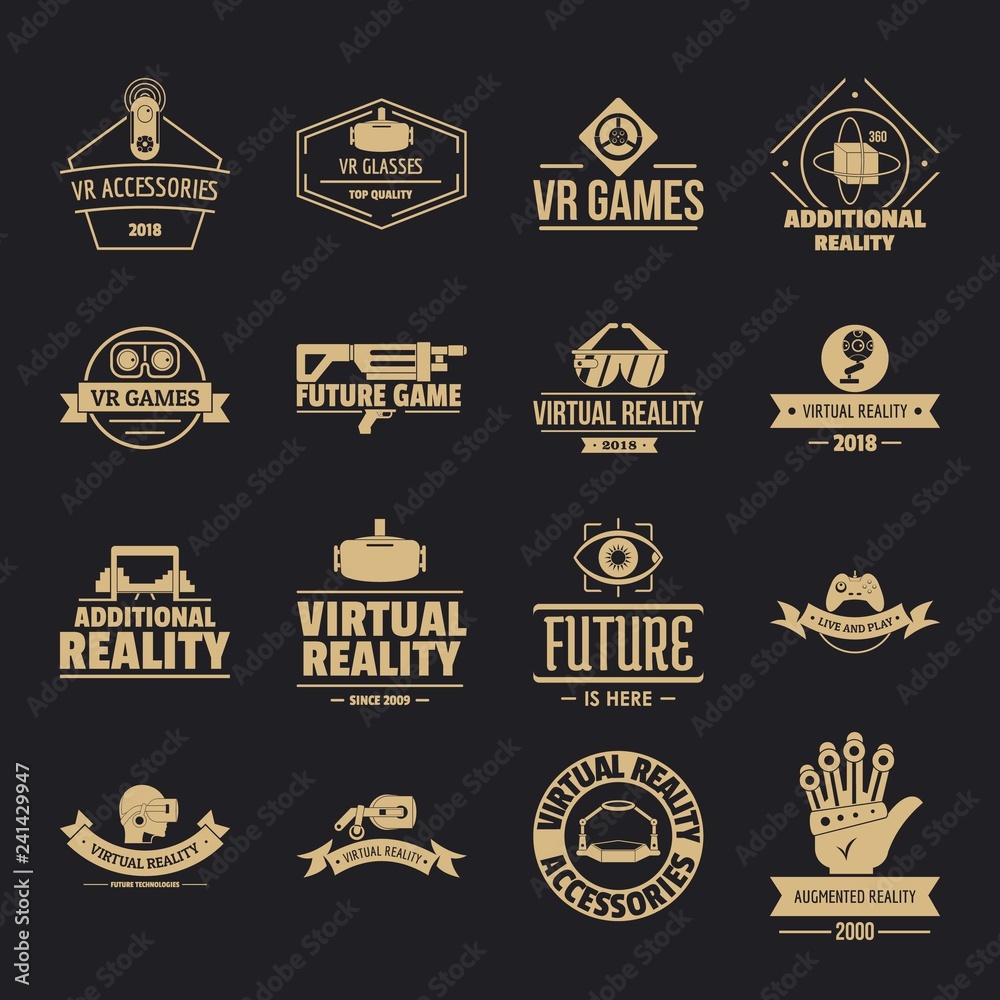 Virtual reality logo icons set. Simple illustration of 16 virtual reality logo vector icons for web