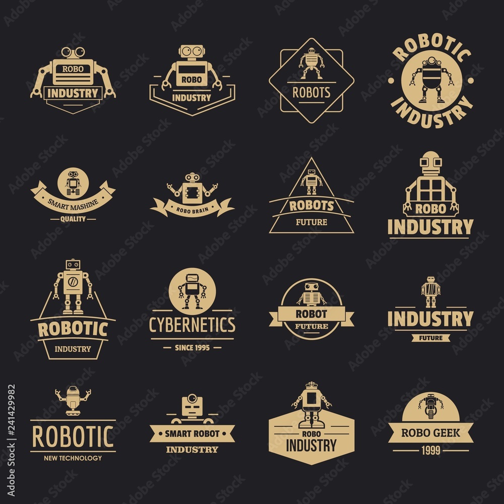 Robot logo icons set. Simple illustration of 16 robot logo vector icons for web