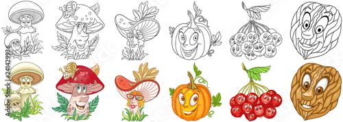 Cartoon forest and garden plants set