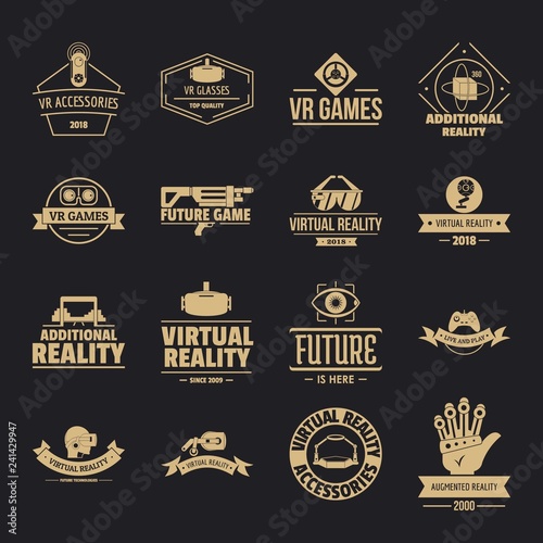 Virtual reality logo icons set. Simple illustration of 16 virtual reality logo vector icons for web