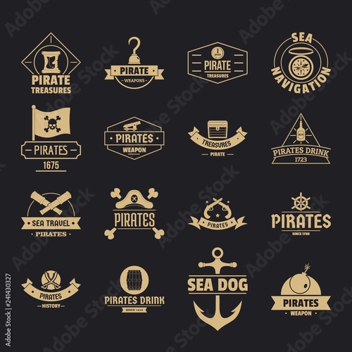 Pirate logo icons set. Simple illustration of 16 pirate logo vector icons for web