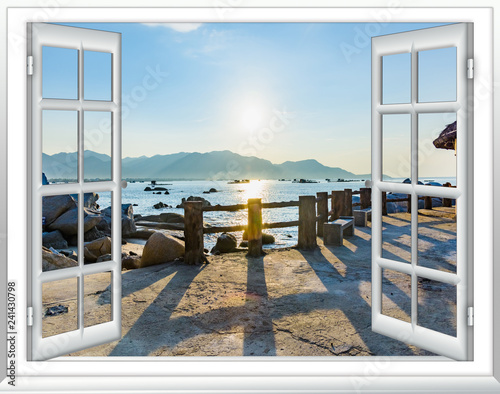 Fotomural view of the window on the sea promenade