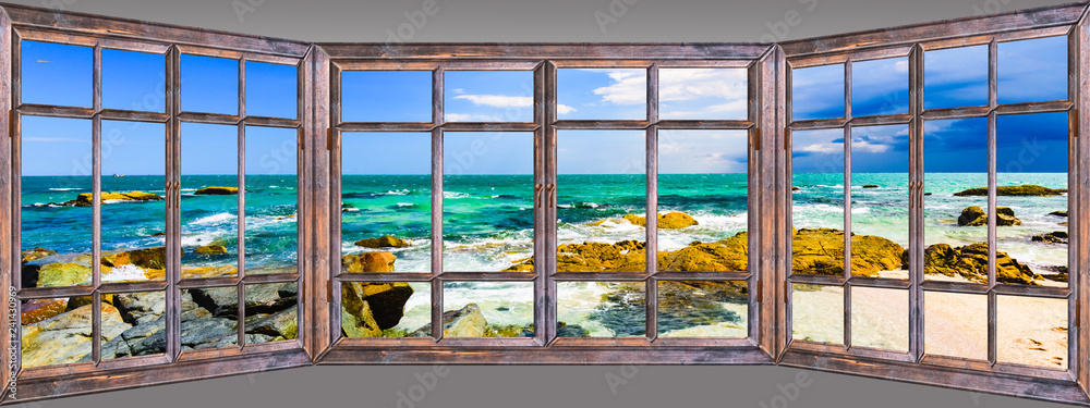 Ocean view window paradise - obrazy, fototapety, plakaty 
