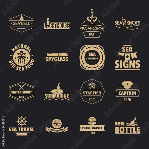 Nautical sea logo icons set. Simple illustration of 16 nautical sea logo vector icons for web