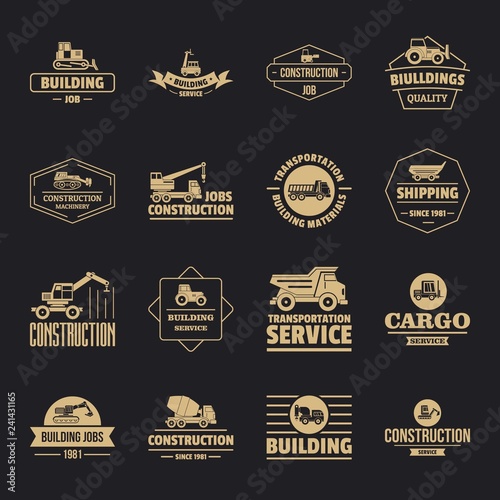 Building vehicles logo icons set. Simple illustration of 16 building vehicles logo vector icons for web