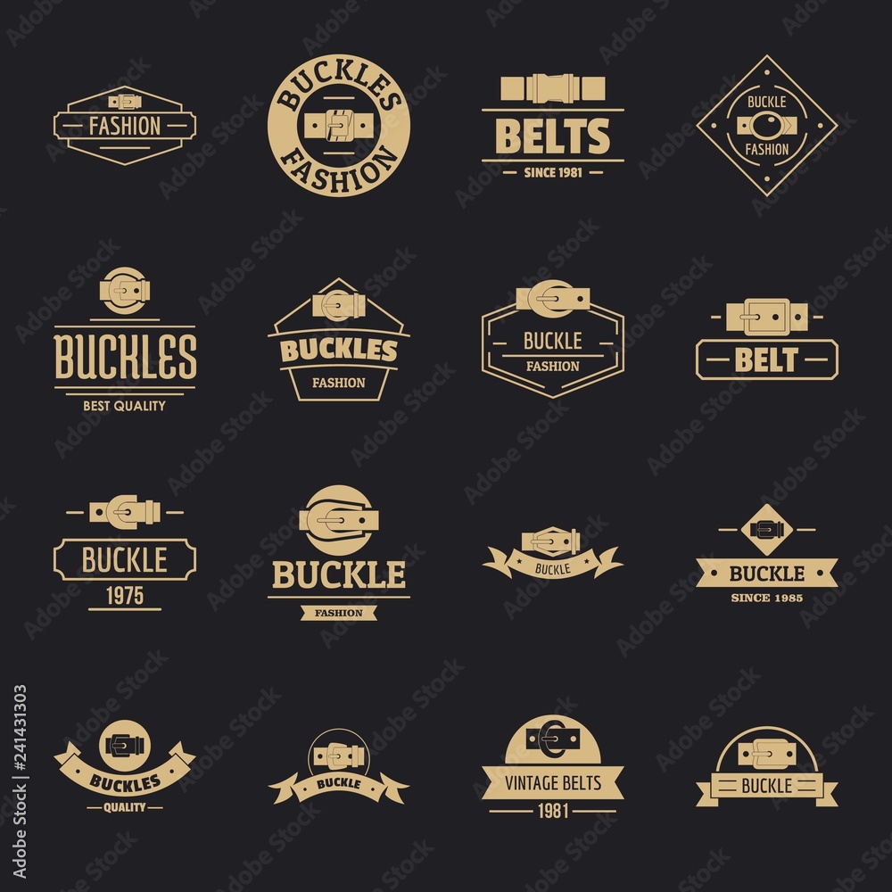 Belt buckle logo icons set. Simple illustration of 16 belt buckle logo vector icons for web
