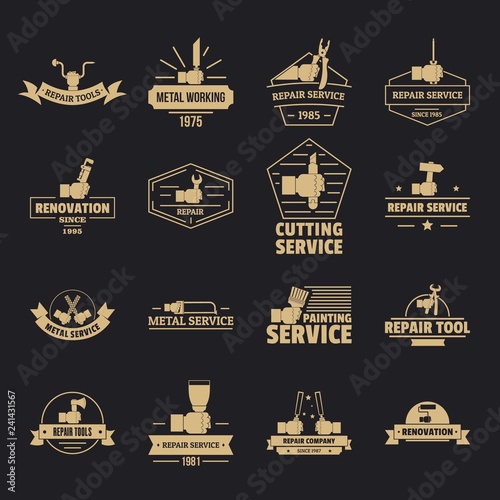 Hand tool logo icons set. Simple illustration of 16 hand tool logo vector icons for web