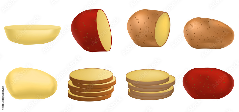 Potato icon set. Realistic set of potato vector icons for web design isolated on white background