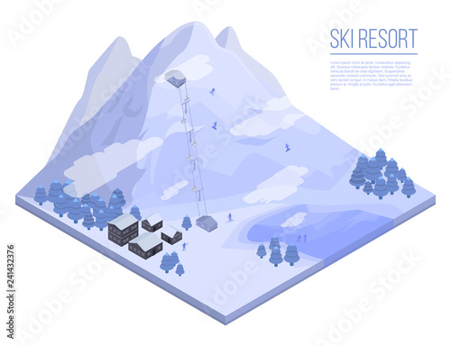 Ski resort concept background. Isometric illustration of ski resort vector concept background for web design