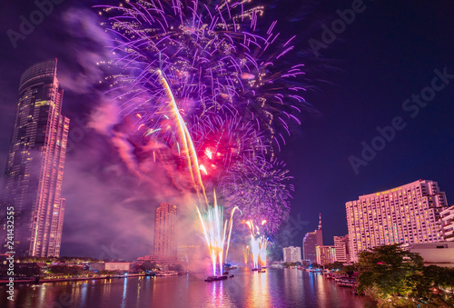 New Year Fireworks Countdown in Bangkok of Thailand