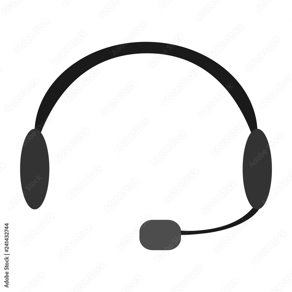 Headphones with microphone isolated on white background. Vector illustration of a drawn headphone. Headphones with microphone isolated on white background. Vector illustration of a drawn headphone.