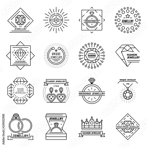 Jewellery icon set. Outline set of jewellery vector icons for web design isolated on white background