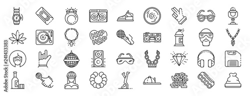 Hiphop icon set. Outline set of hiphop vector icons for web design isolated on white background