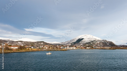 Panorama of Melbu village on Hadseloya from Hadselfjorden, Nordland, Norway photo