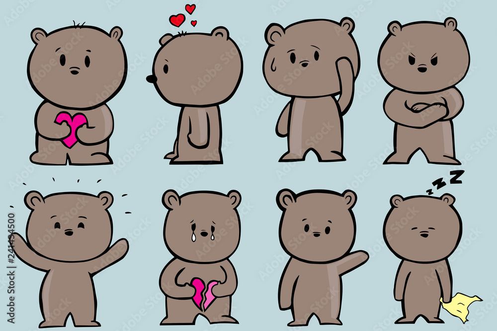 Teddy bear cartoon with different expression vector graphic. Teddy bear cartoon with different expression vector graphic.