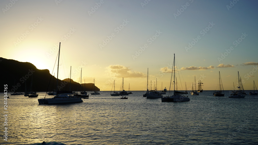 coucher de soleil sur les iles Grenadines, Bequia